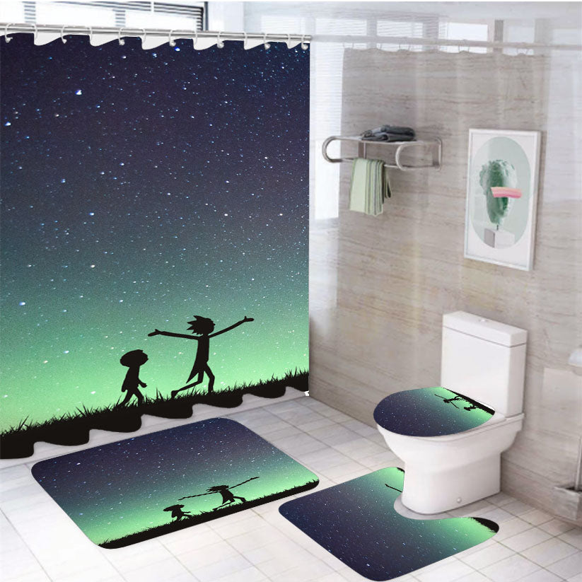 Rick And Morty Space Nebula 4Pcs Bathroom Set Shower Curtain