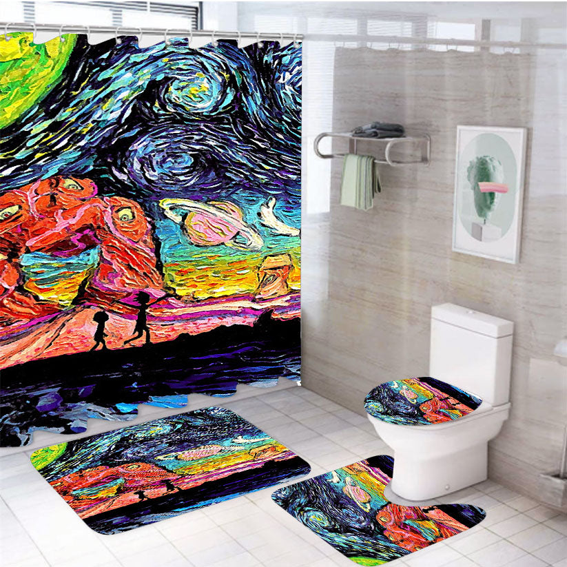Rick And Morty Starry Night 4Pcs Bathroom Set Shower Curtain