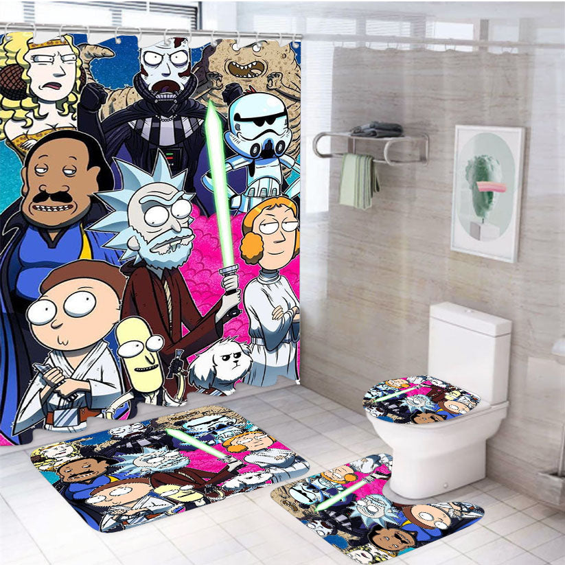 Rick And Morty X Star Wars 4Pcs Bathroom Set Shower Curtain
