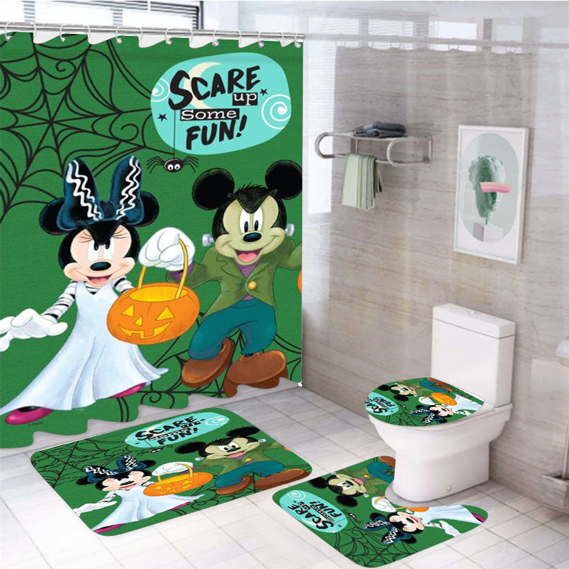 Scare Up Fun Mickey & Minnie 4Pcs Bathroom Set Shower Curtain