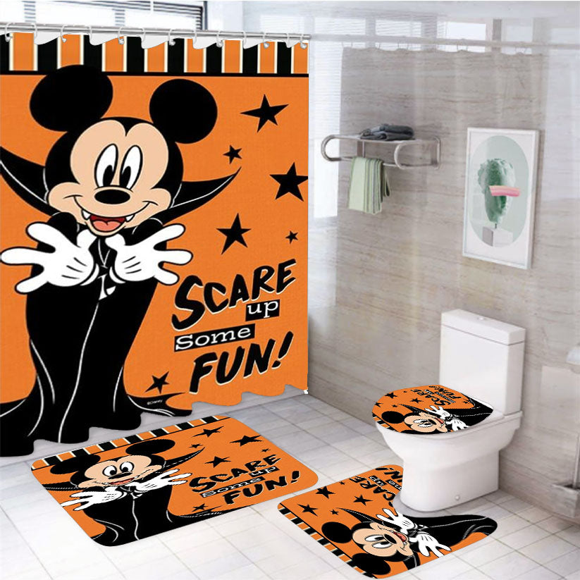 Scare Up Some Fun Mickey 4Pcs Bathroom Set Shower Curtain