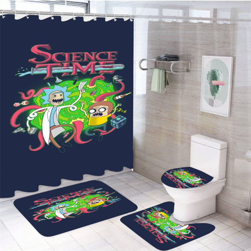 Science Time Adventure Time Rick And Morty 4Pcs Bathroom Set Shower Curtain