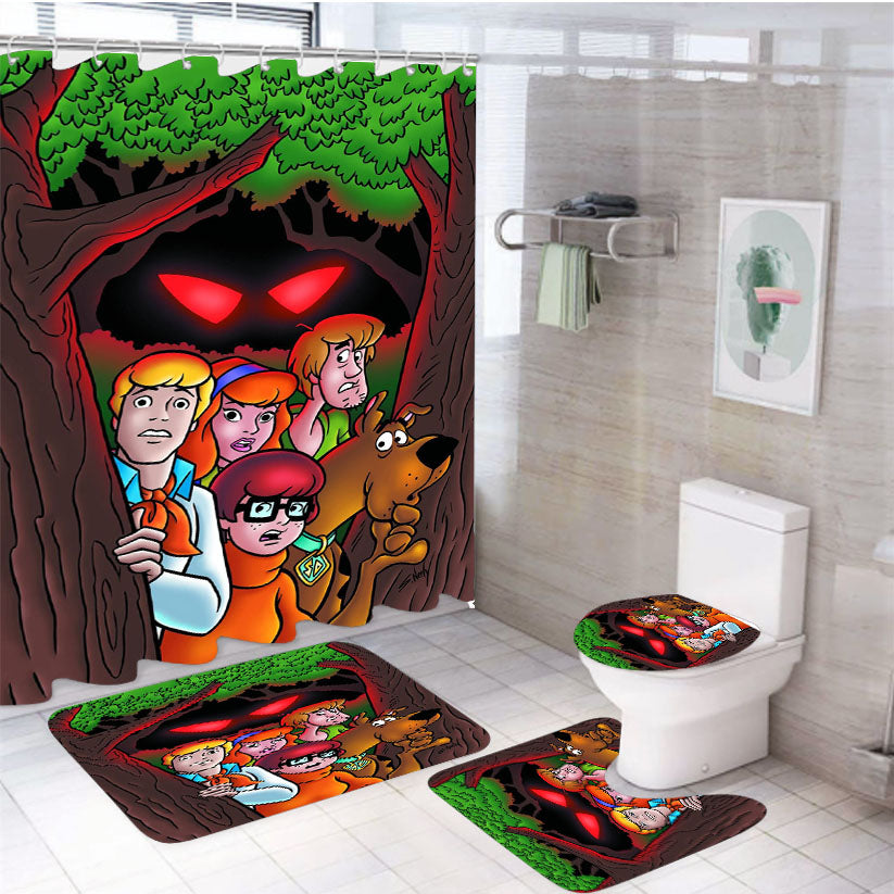 Scooby Doo 4Pcs Bathroom Non-Slip Rugs Shower Curtain Fabric Waterproof