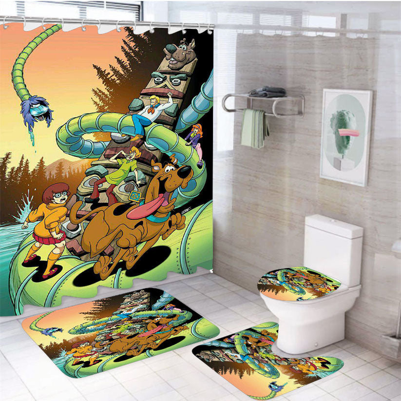 Scooby Doo Rolling Coaster 4Pcs Bathroom Set Shower Curtain