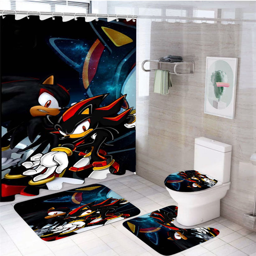 Shadow The Hedgehog 4Pcs Bathroom Set Shower Curtain