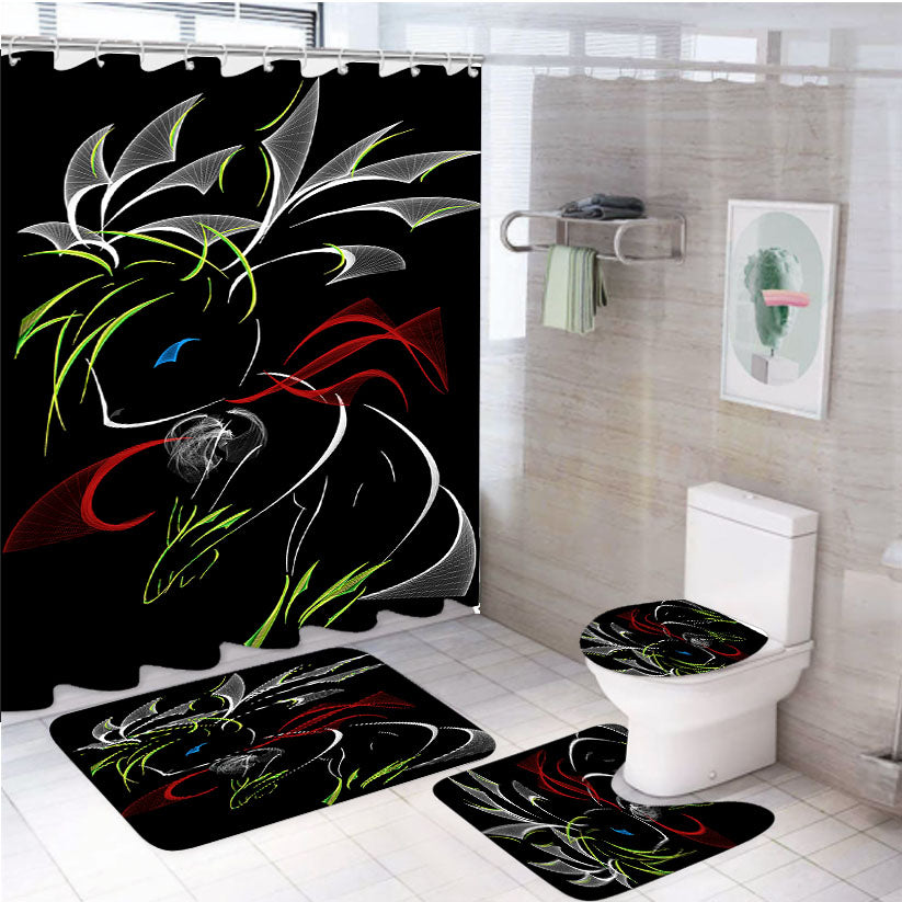 Shaymin Pokemon Line Art On Black 4Pcs Bathroom Set Shower Curtain