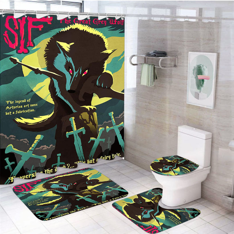 Sif Grey Wolf Dark Souls 4Pcs Bathroom Set Shower Curtain
