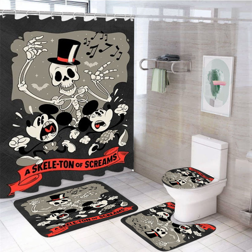 Skeleton Of Screams Mickey & Minnie 4Pcs Bathroom Set Shower Curtain