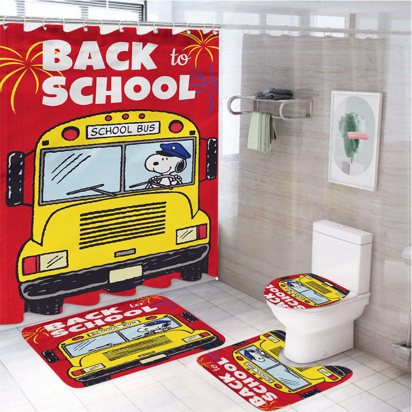 Snoopy Back To School 2 4Pcs Bathroom Set Shower Curtain