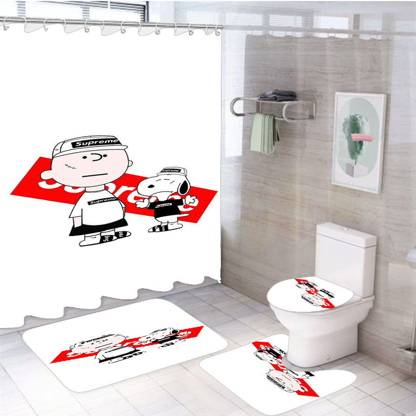 Snoopy Badboy Hypebeast Streetwear Style 4Pcs Bathroom Set Shower Curtain