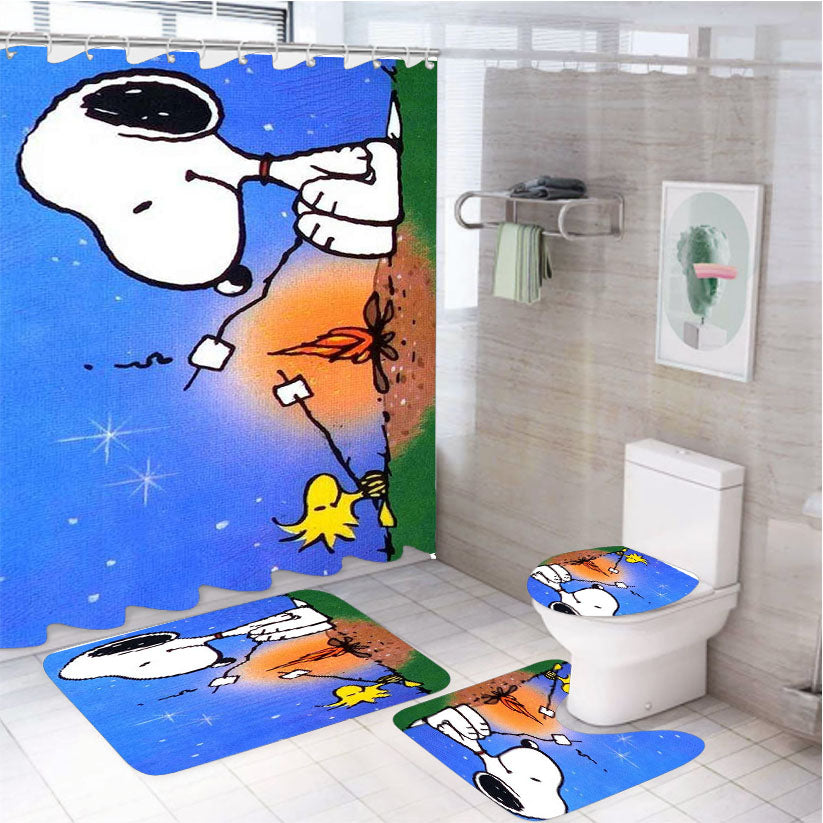 Snoopy Bbq 4Pcs Bathroom Set Shower Curtain