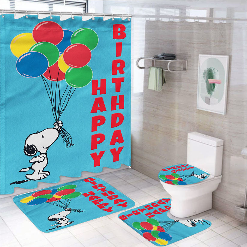 Snoopy Birthday 2 4Pcs Bathroom Set Shower Curtain