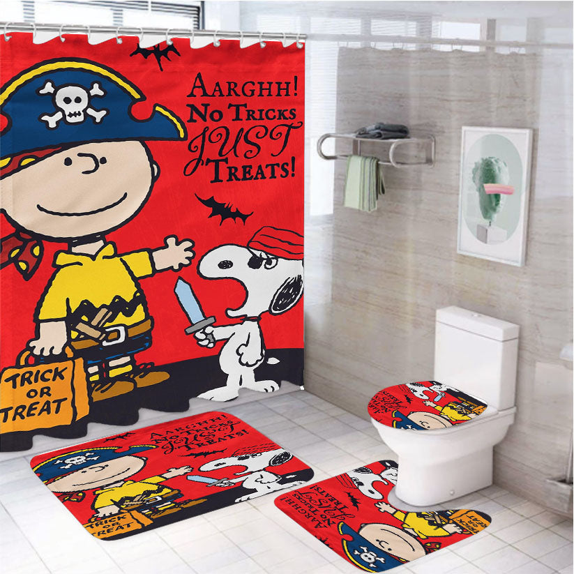 Snoopy Charlie Brown Halloween 4Pcs Bathroom Set Shower Curtain