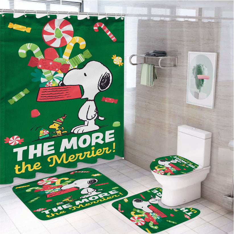 Snoopy Christmas Garden Flag Holiday 4Pcs Bathroom Set Shower Curtain