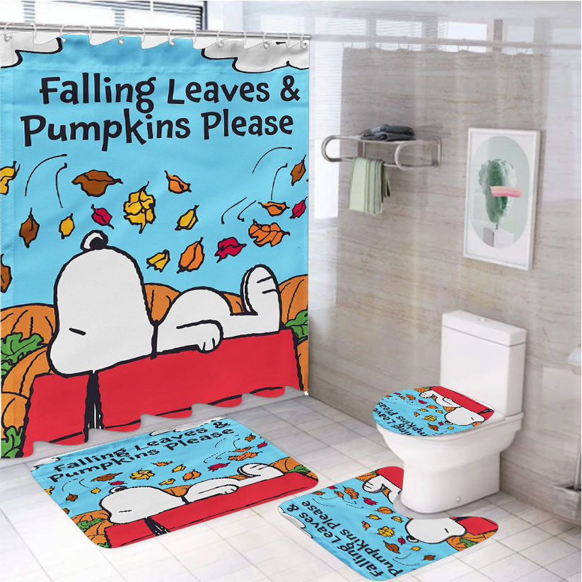 Snoopy Falling Leaves 4Pcs Bathroom Set Shower Curtain