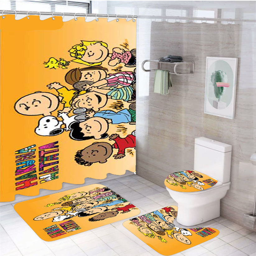 Snoopy Hakuna Orange 4Pcs Bathroom Set Shower Curtain