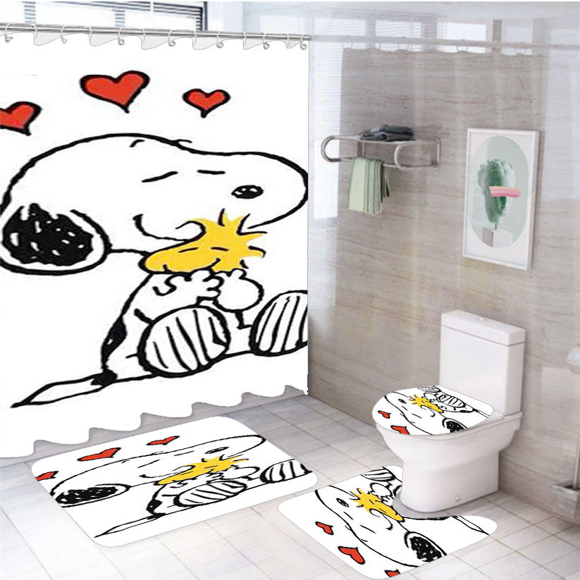 Snoopy Hug 4Pcs Bathroom Set Shower Curtain