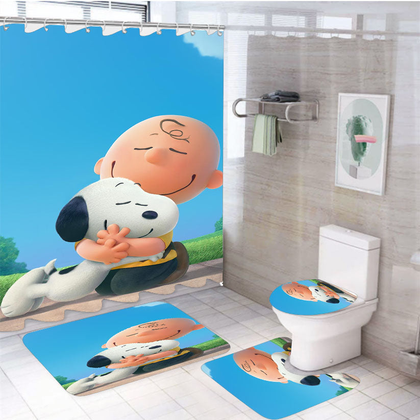 Snoopy Hug Charlie Brown 4Pcs Bathroom Set Shower Curtain
