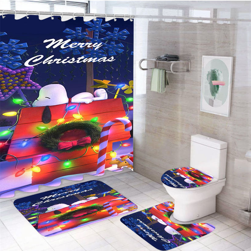 Snoopy Merry Christmas 4Pcs Bathroom Set Shower Curtain