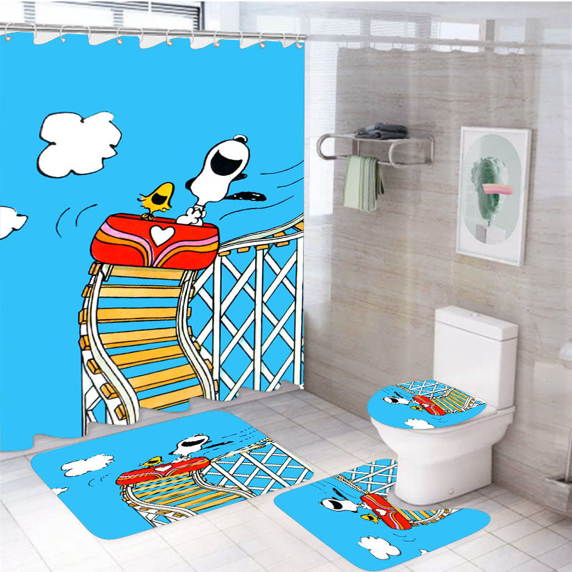 Snoopy Rollercoaster 4Pcs Bathroom Set Shower Curtain