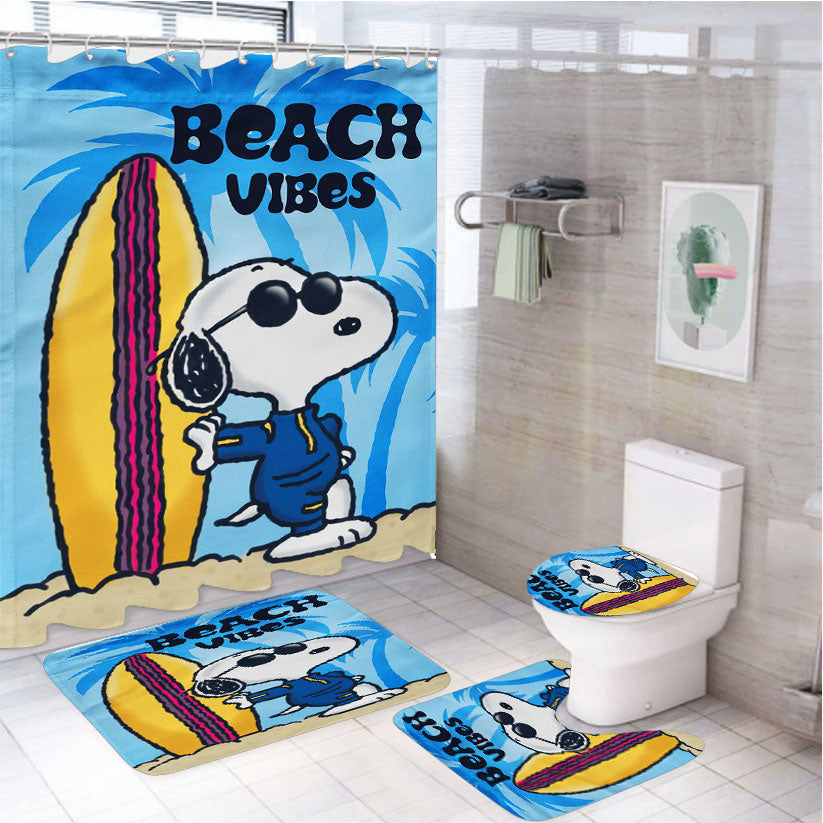 Snoopy Summer Beach 4Pcs Bathroom Set Shower Curtain