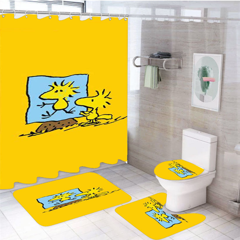 Snoopy Woodstock Painting 4Pcs Bathroom Set Shower Curtain