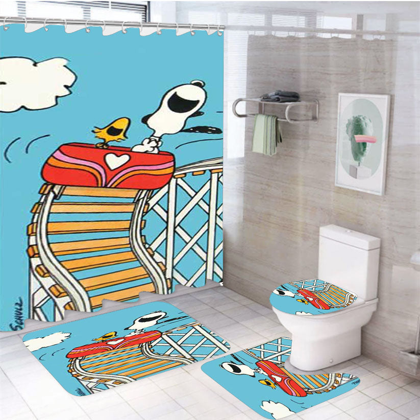 Snoopy Woodstock Rollercoaster 4Pcs Bathroom Set Shower Curtain