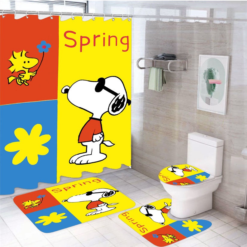 Snoopy Woodstock Spring 4Pcs Bathroom Set Shower Curtain