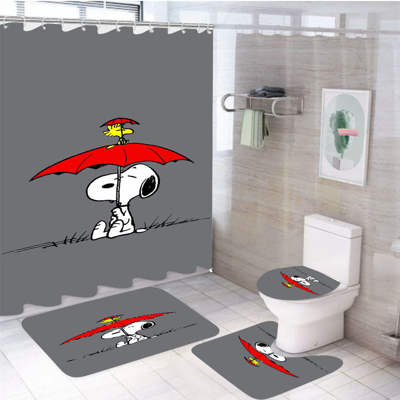 Snoopy Woodstock Umbrella 4Pcs Bathroom Set Shower Curtain