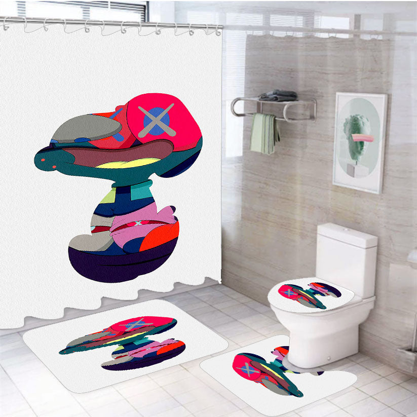 Snoopy X Kaws 4Pcs Bathroom Set Shower Curtain