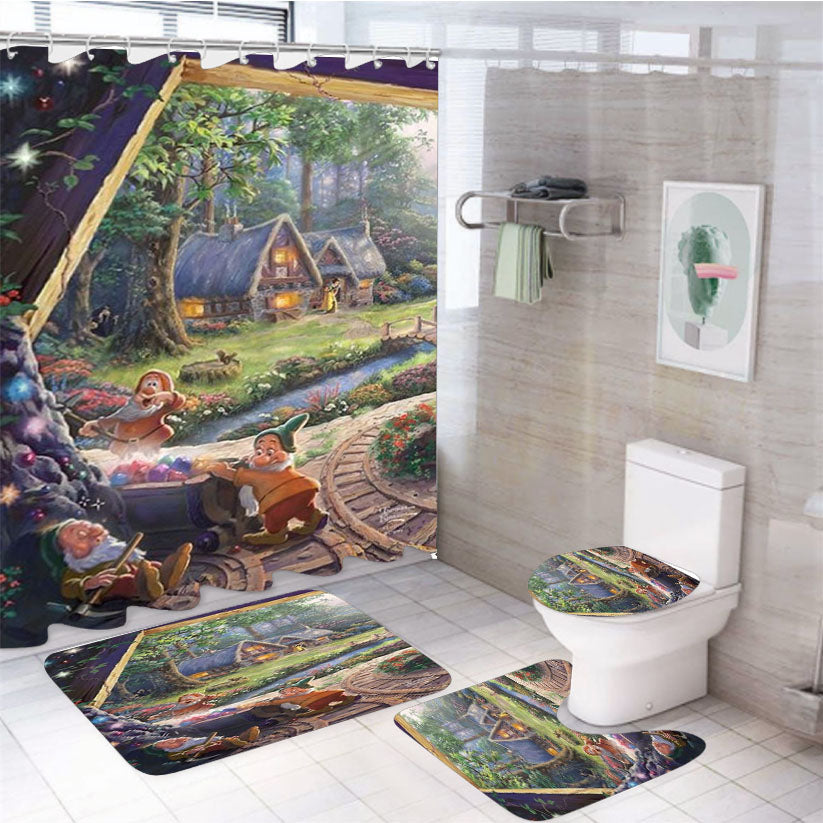 Snow White And The Seven Dwarfs 4Pcs Bathroom Set Shower Curtain