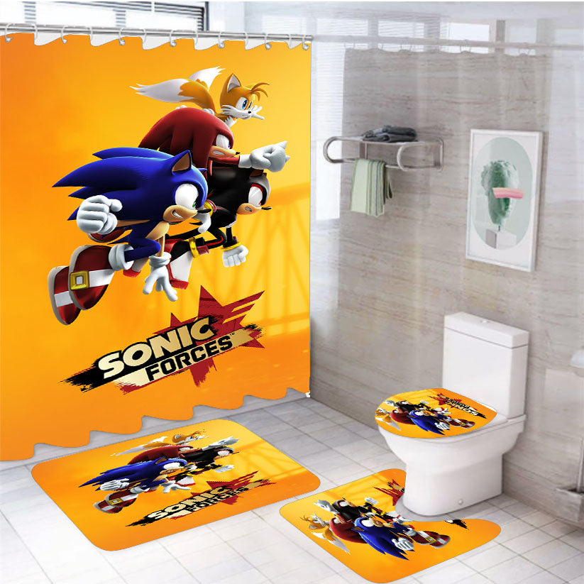 Sonic Forces Poster 4Pcs Bathroom Set Shower Curtain