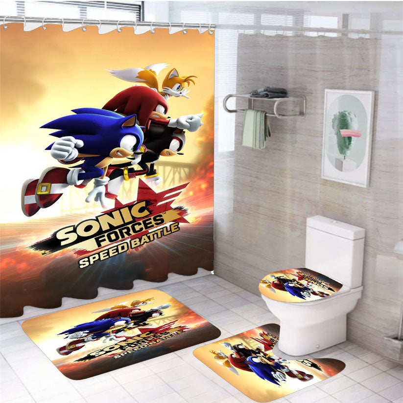 Sonic Forces Speed Battle 4Pcs Bathroom Set Shower Curtain