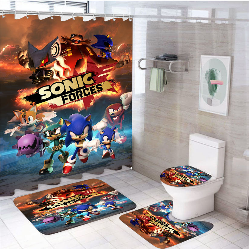 Sonic Forces Wallpaper 4Pcs Bathroom Set Shower Curtain