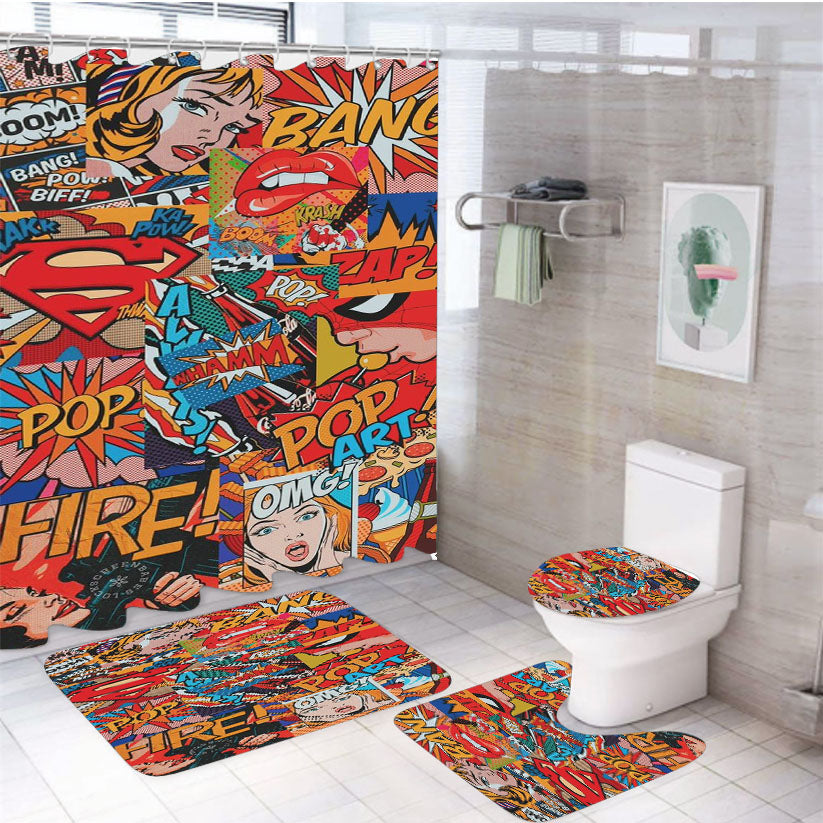 Sound Quotes In Comic Marvel 4Pcs Bathroom Set Shower Curtain