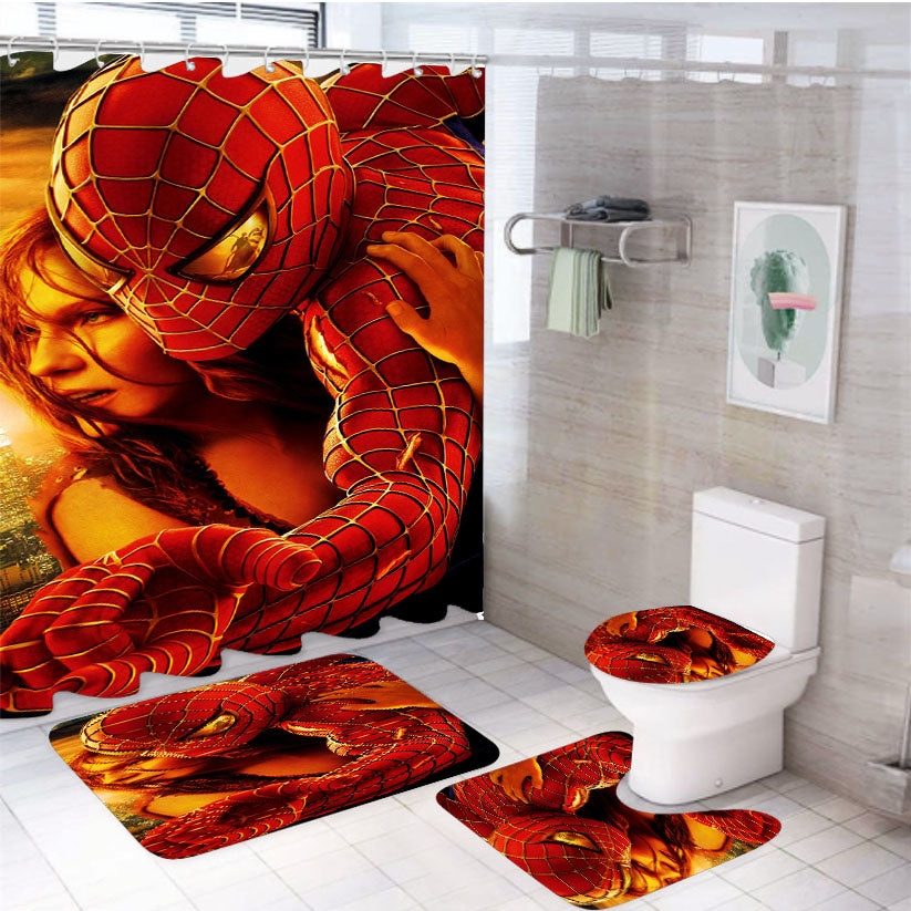 Spider Man And Mary Jane 4Pcs Bathroom Set Shower Curtain