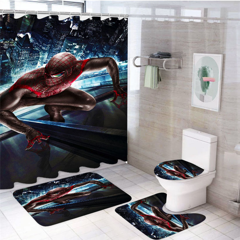 Spider Man Dark Red 4Pcs Bathroom Set Shower Curtain