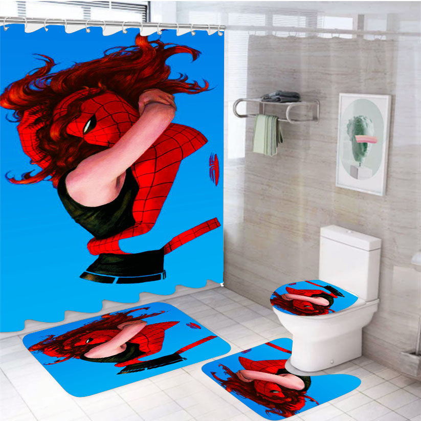 Spider Man Hug Girl 4Pcs Bathroom Set Shower Curtain