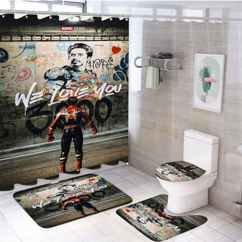 Spiderman We Love You 000 Iron Man 4Pcs Bathroom Set Shower Curtain