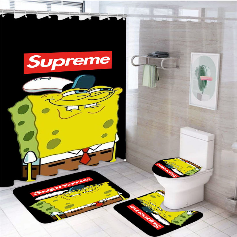 Spongebob Squarepants Meme Supreme Black 4Pcs Bathroom Set Shower Curtain