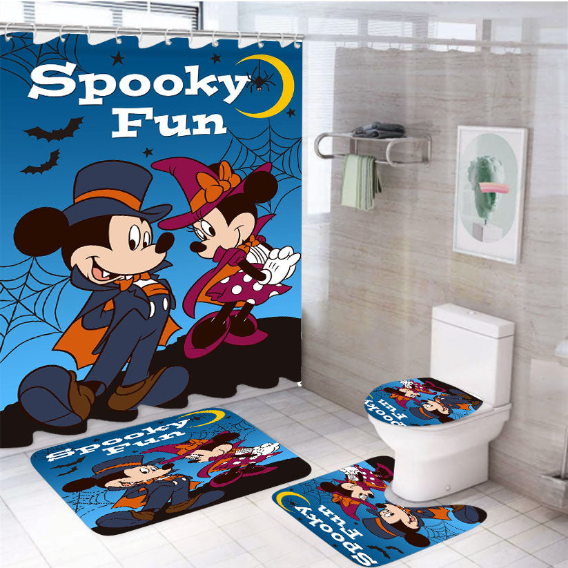 Spooky Fun Mickey & Minnie 4Pcs Bathroom Set Shower Curtain