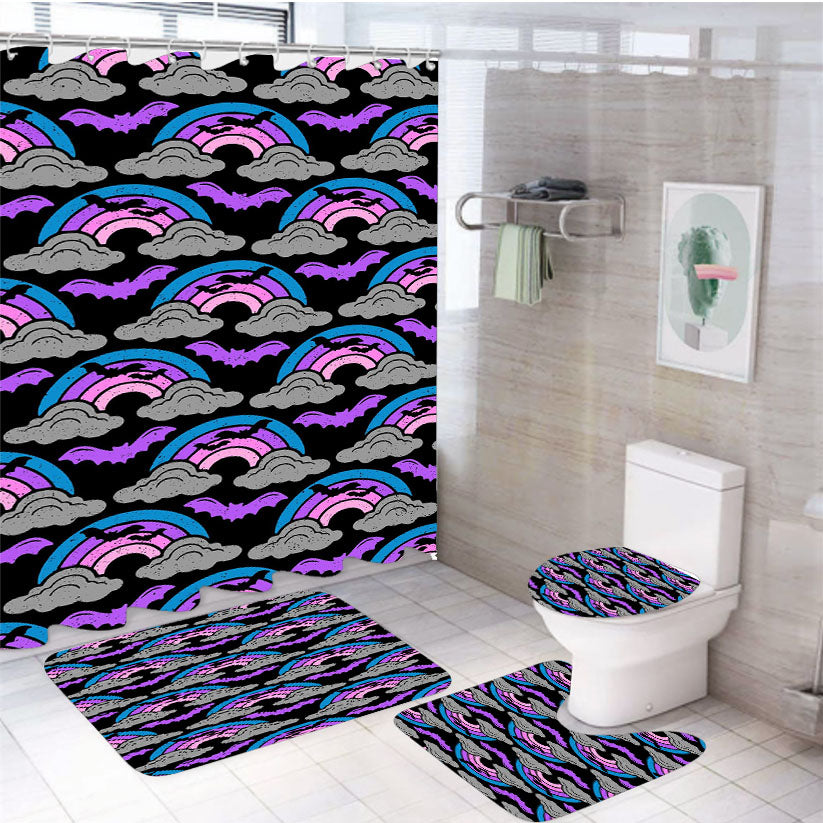 Spooky Halloween Rainbow Pattern 4Pcs Bathroom Set Shower Curtain