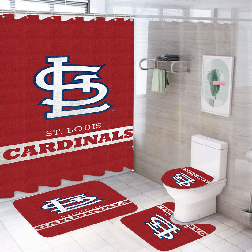 St Louis Cardinals Logo 4Pcs Bathroom Set Shower Curtain