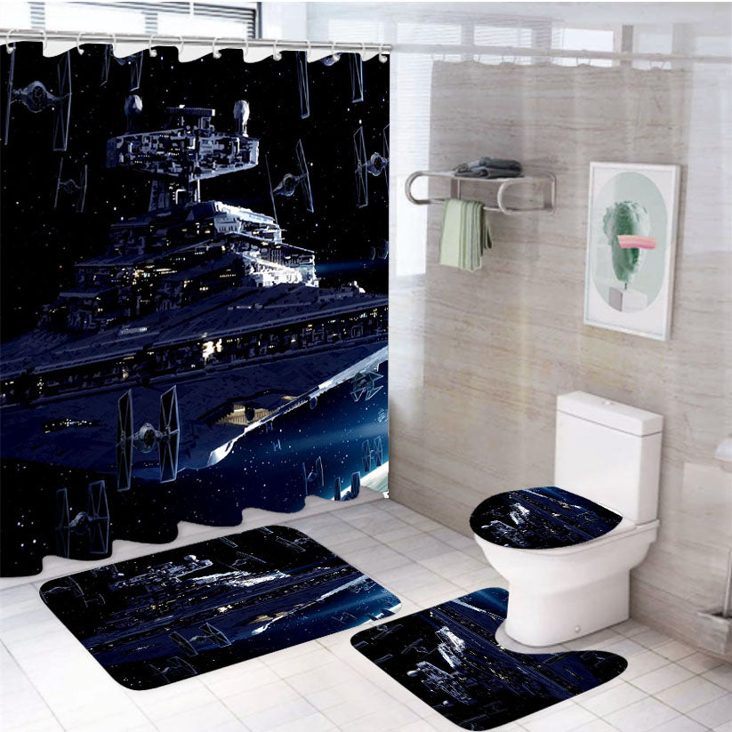 Star Wars Tie Fighter On Galaxy Ship 4Pcs Bathroom Set Shower Curtain