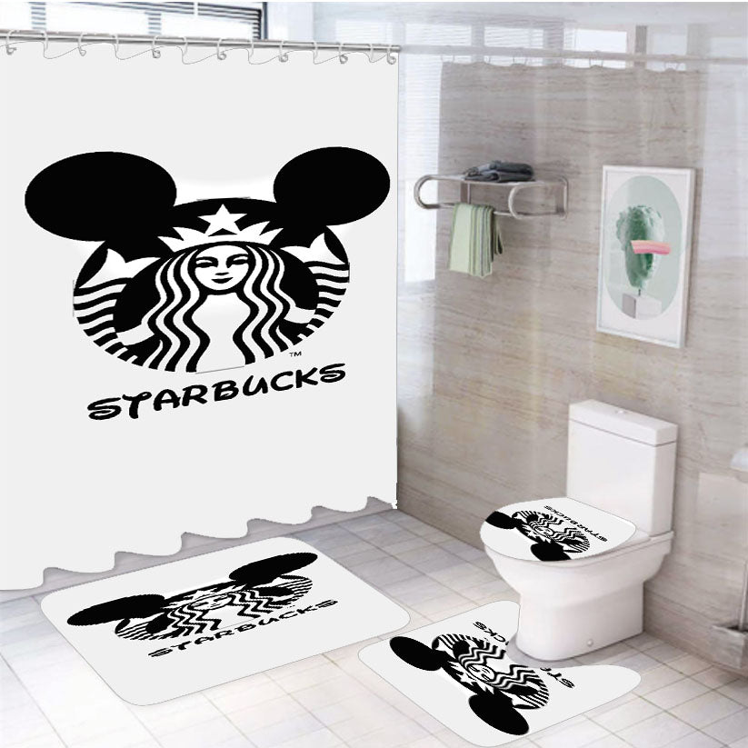 Starbucks Minnie Mouse Logo Black 4Pcs Bathroom Set Shower Curtain