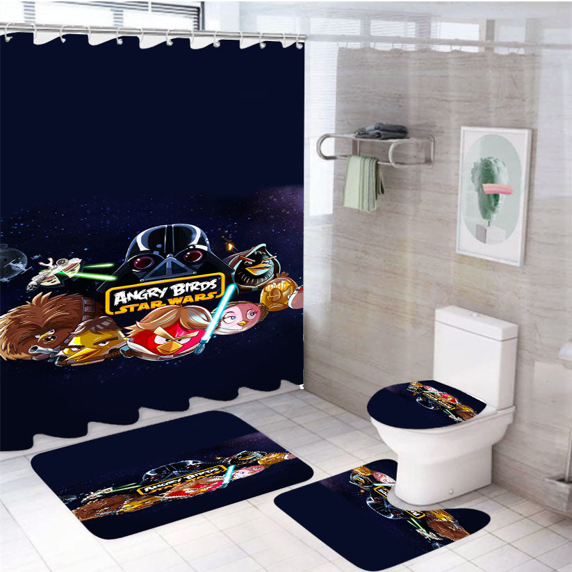 Start Wars Disney Angry Bird 4Pcs Bathroom Set Shower Curtain