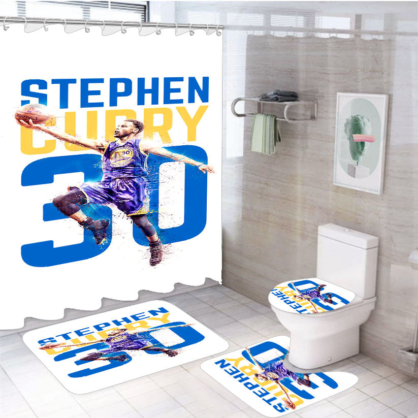 Stephen Curry 30 4Pcs Bathroom Non-Slip Rugs Shower Curtain Fabric Waterproof