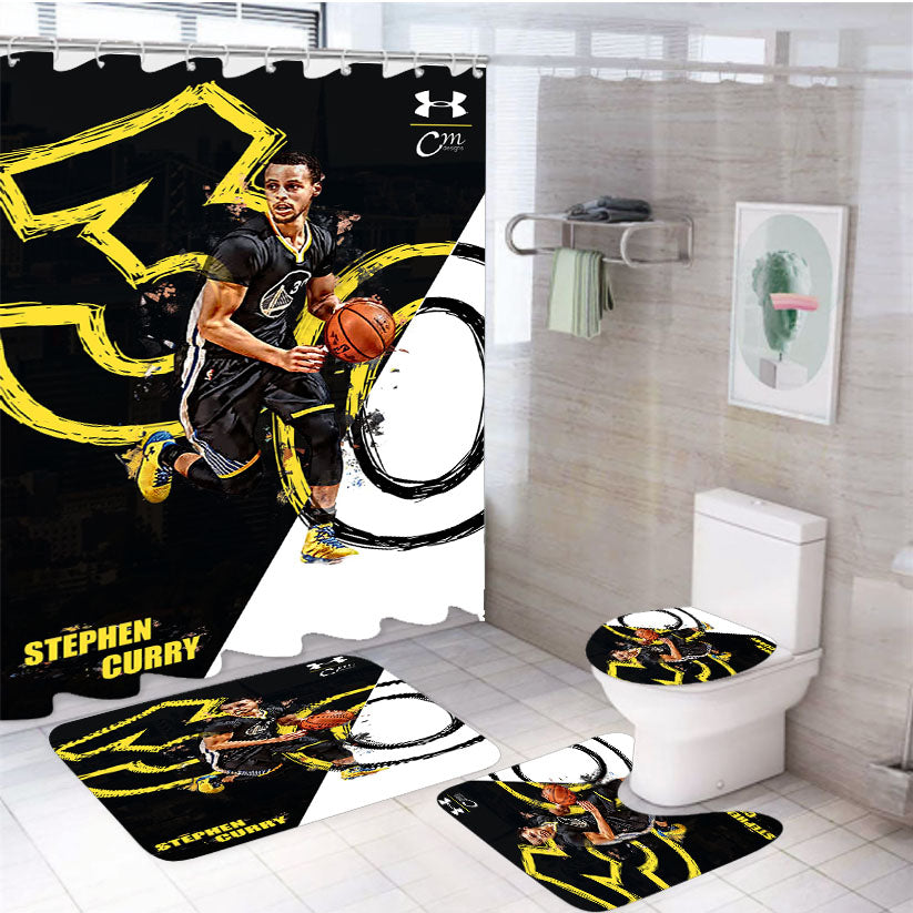 Stephen Curry Golden State Warriors 30 4Pcs Bathroom Set Shower Curtain