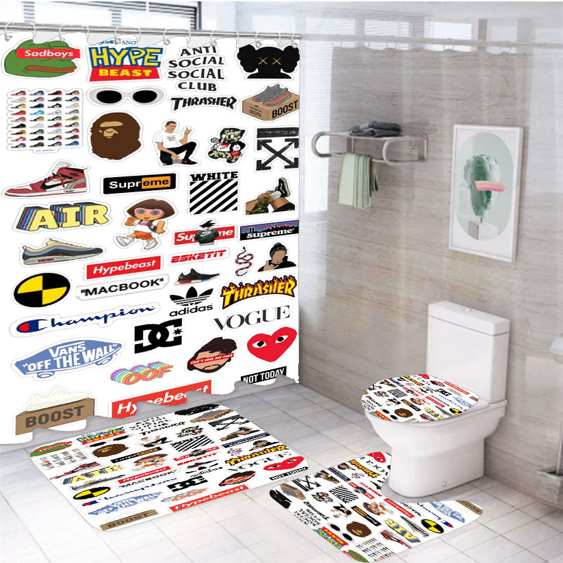 Sticker Habbit 006 4Pcs Bathroom Set Shower Curtain