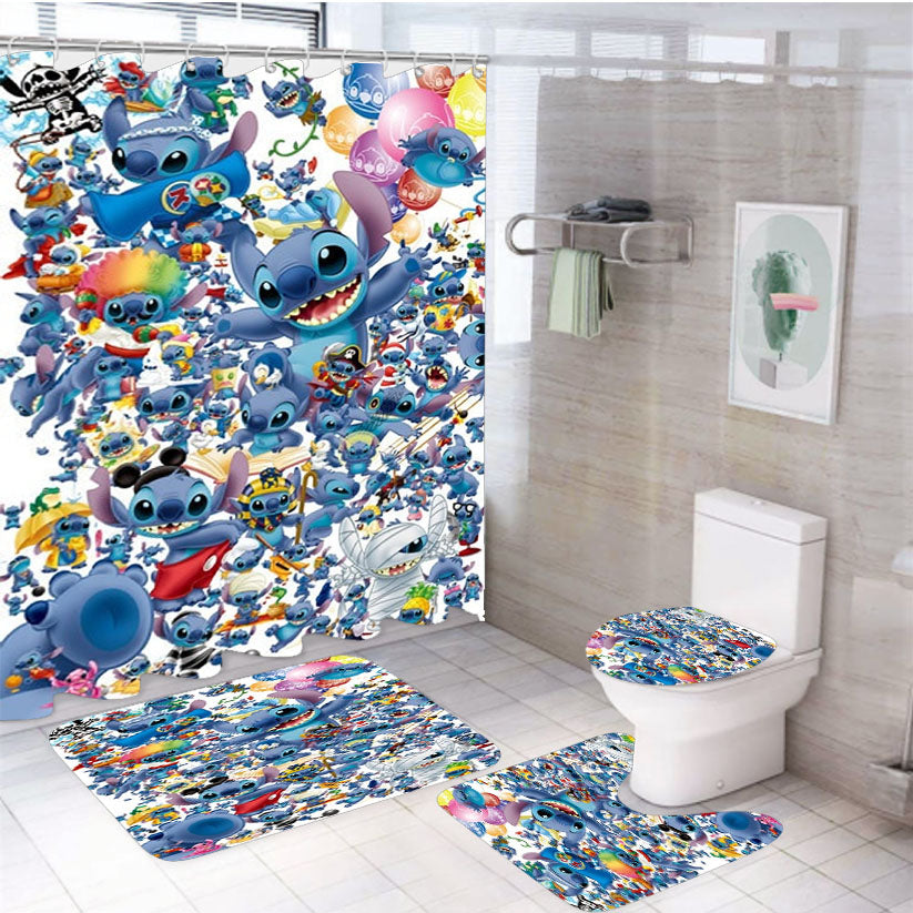Stitch College 4Pcs Bathroom Set Shower Curtain